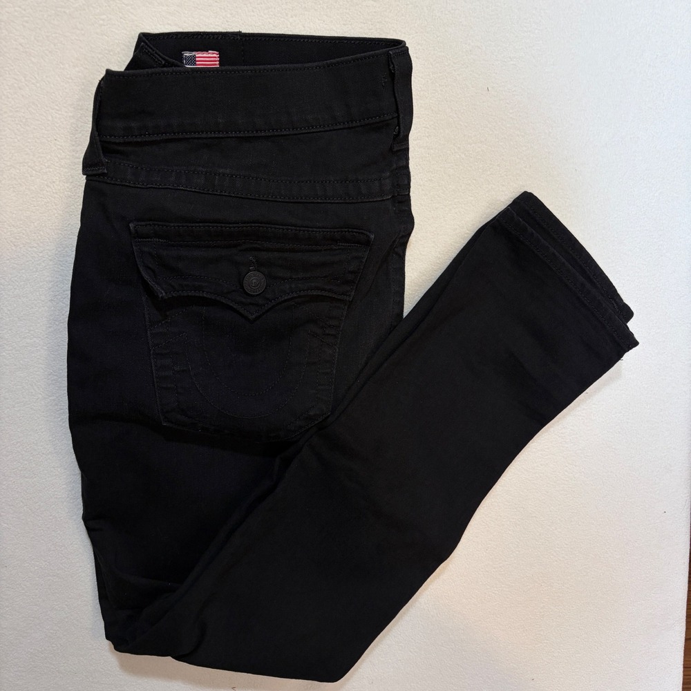 True Religion Jeans Mens 36 Black Geno Relaxed Slim Flap Pocket Made in USA